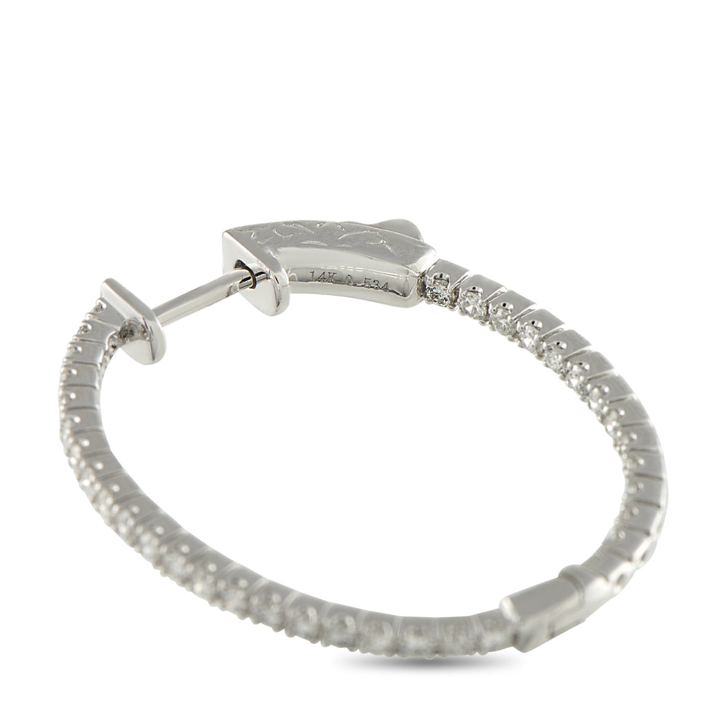 14K White Gold 1.07ct Diamond Inside-Out Hoop Earrings