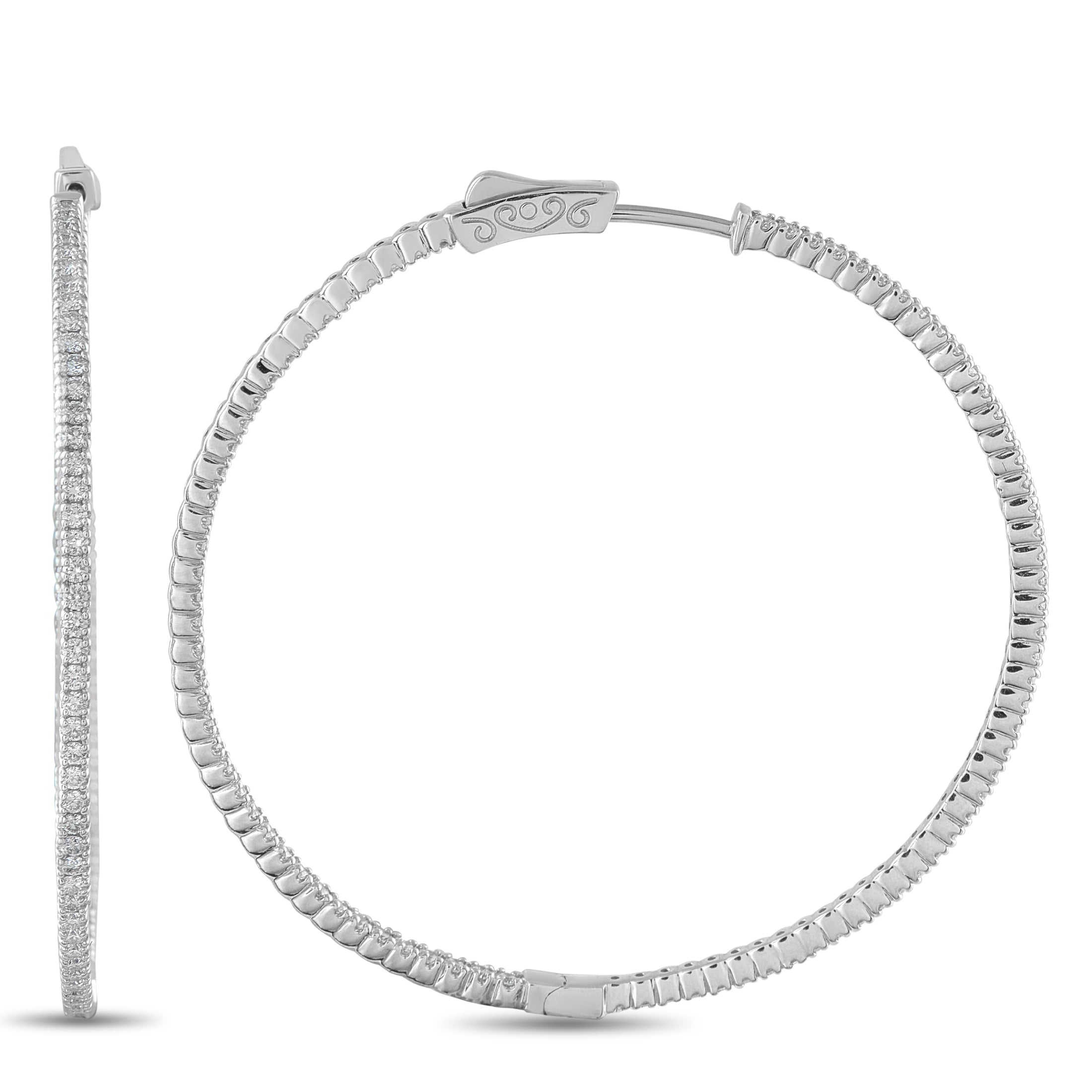 14K White Gold 1.78ct Diamond Inside-Out Hoop Earrings