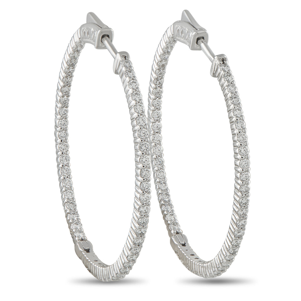 14K White Gold 2.0ct Diamond Inside-Out Hoop Earrings