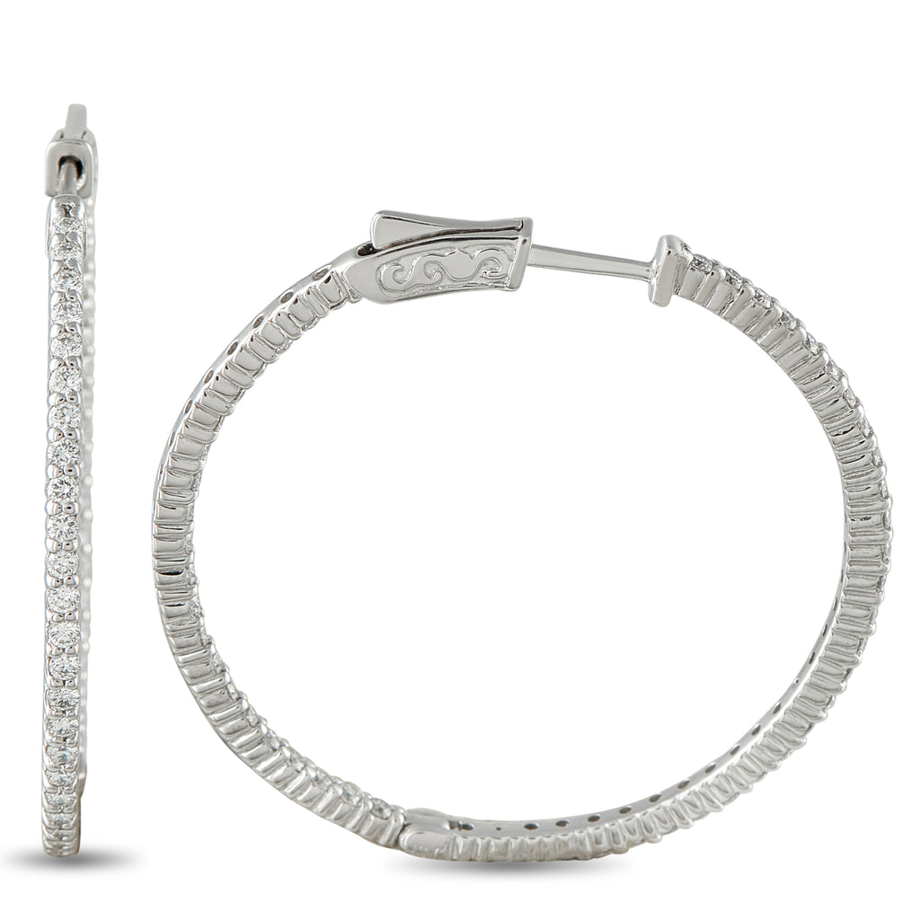 14K White Gold 2.0ct Diamond Inside-Out Hoop Earrings