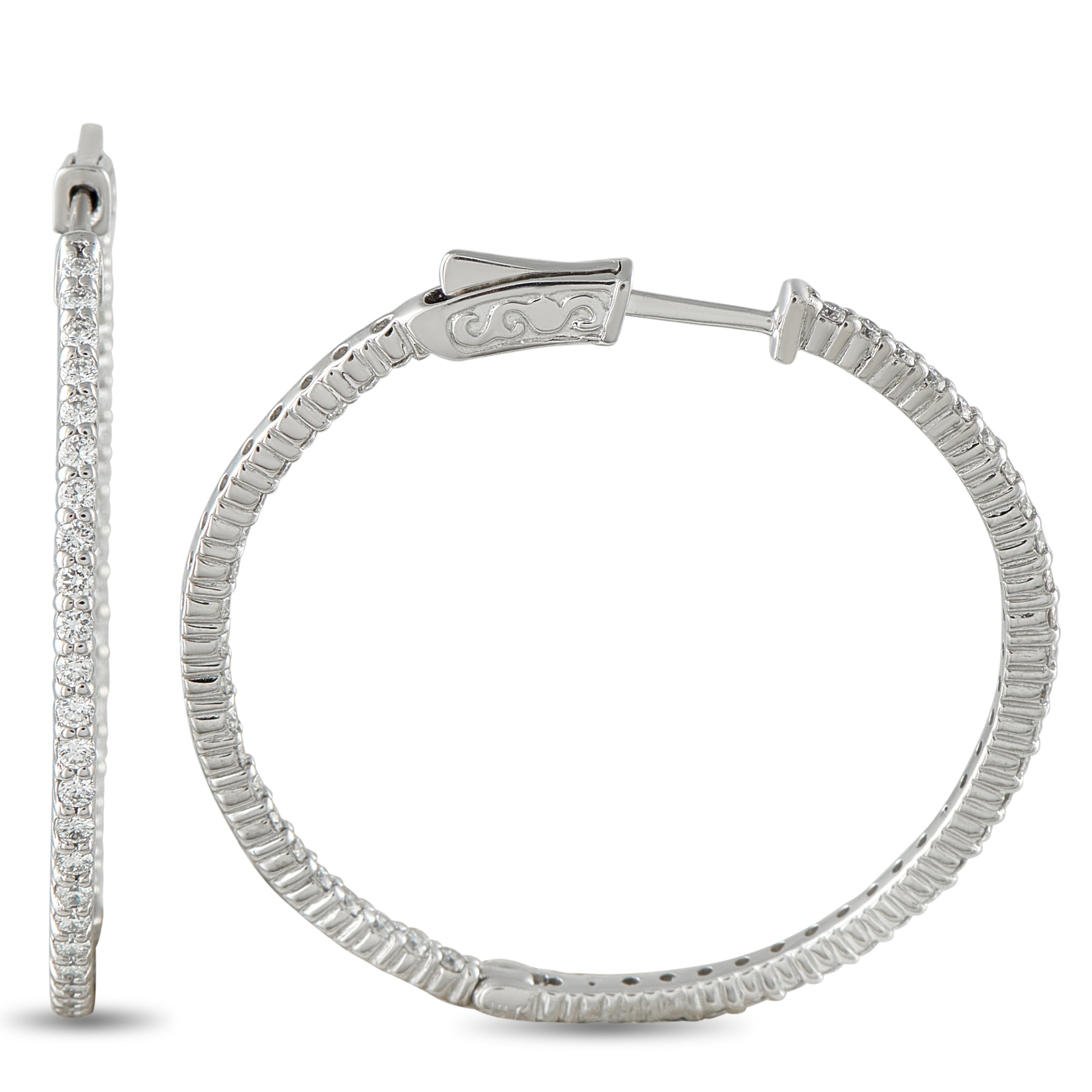 14K White Gold 2.0ct Diamond Inside-Out Hoop Earrings