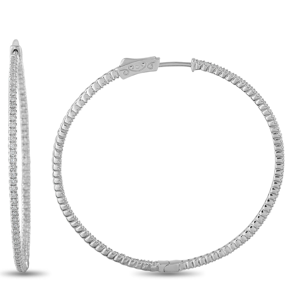 14K White Gold 1.78ct Diamond Inside-Out Hoop Earrings