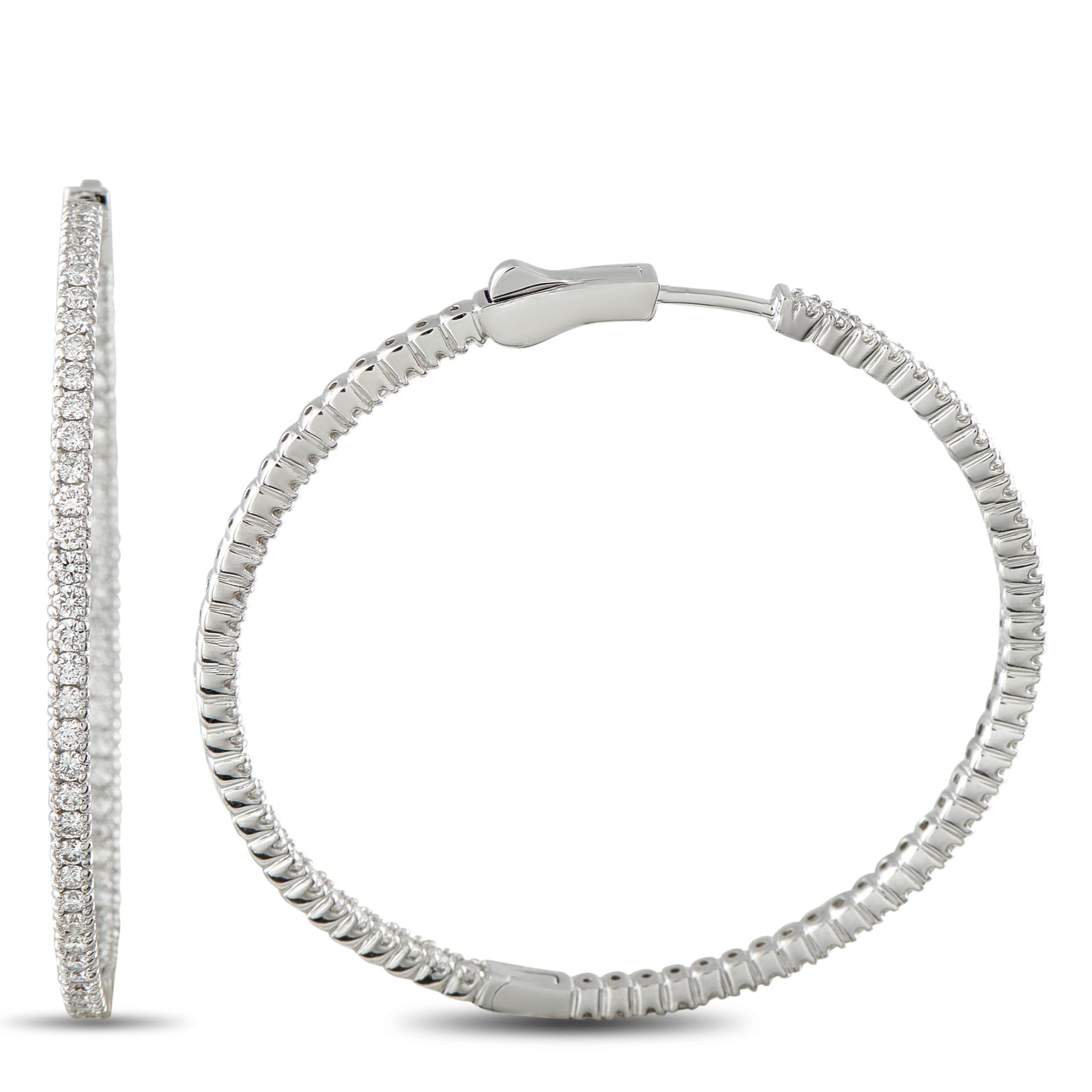 14K White Gold 2.02ct Diamond Hoop Earrings