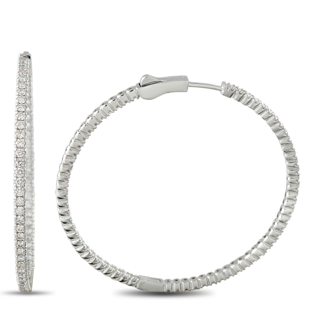 14K White Gold 2.02ct Diamond Hoop Earrings