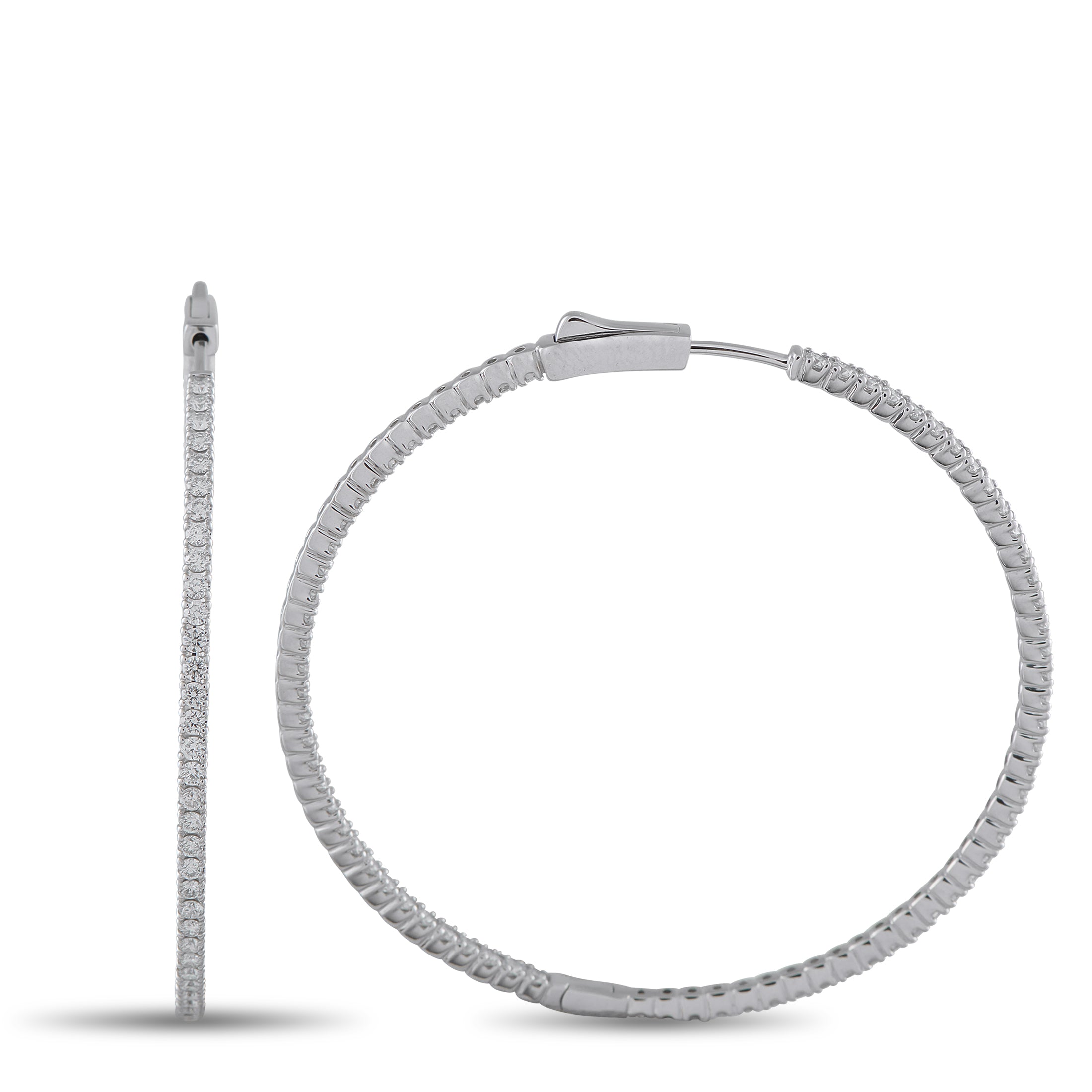 14K White Gold 2.40ct Diamond Inside-Out Hoop Earrings