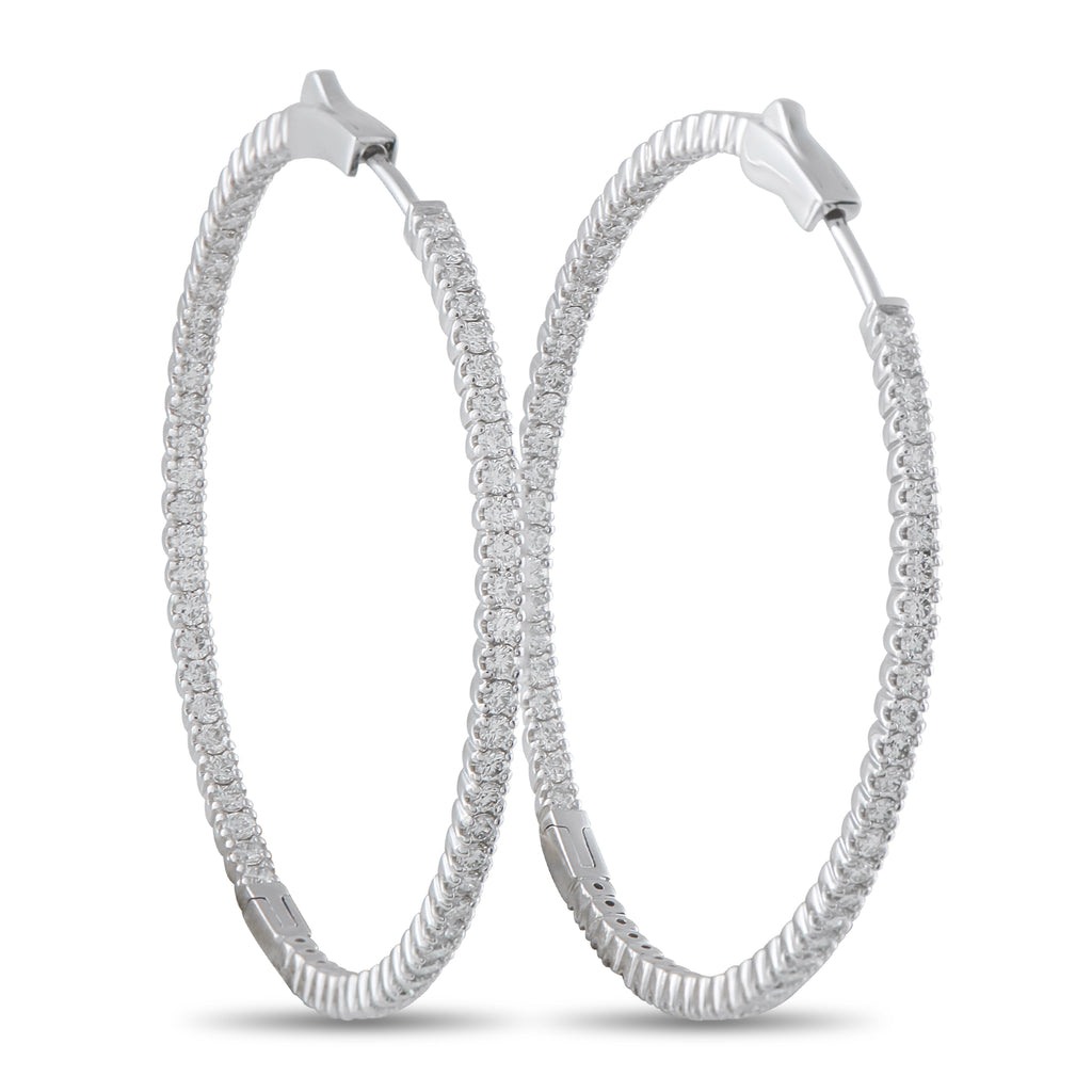 14K White Gold 2.02ct Diamond Inside-Out Hoop Earrings