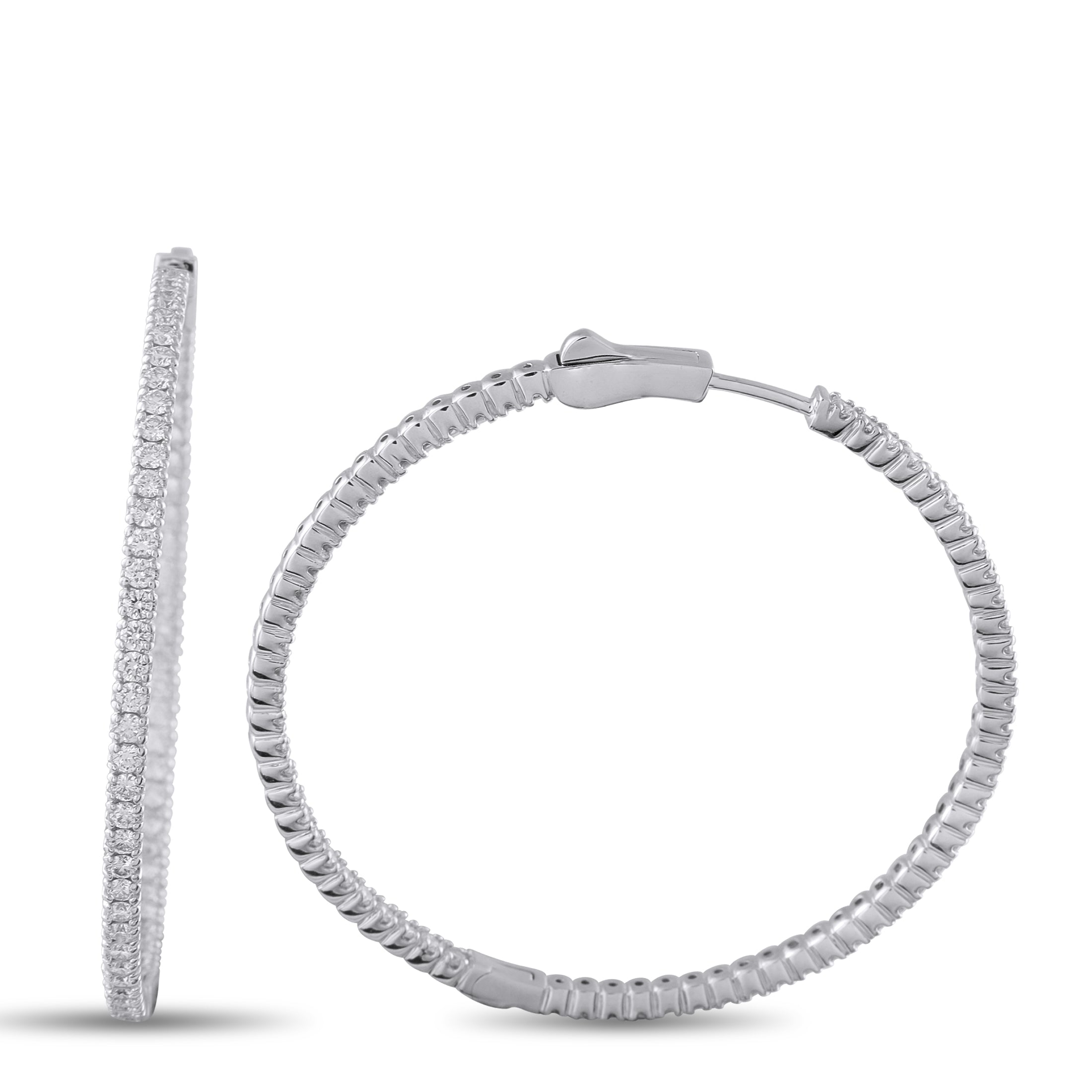 14K White Gold 2.02ct Diamond Inside-Out Hoop Earrings