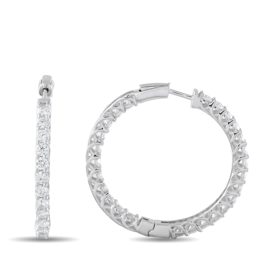 14K White Gold 10.20ct Diamond Inside-Out Hoop Earrings