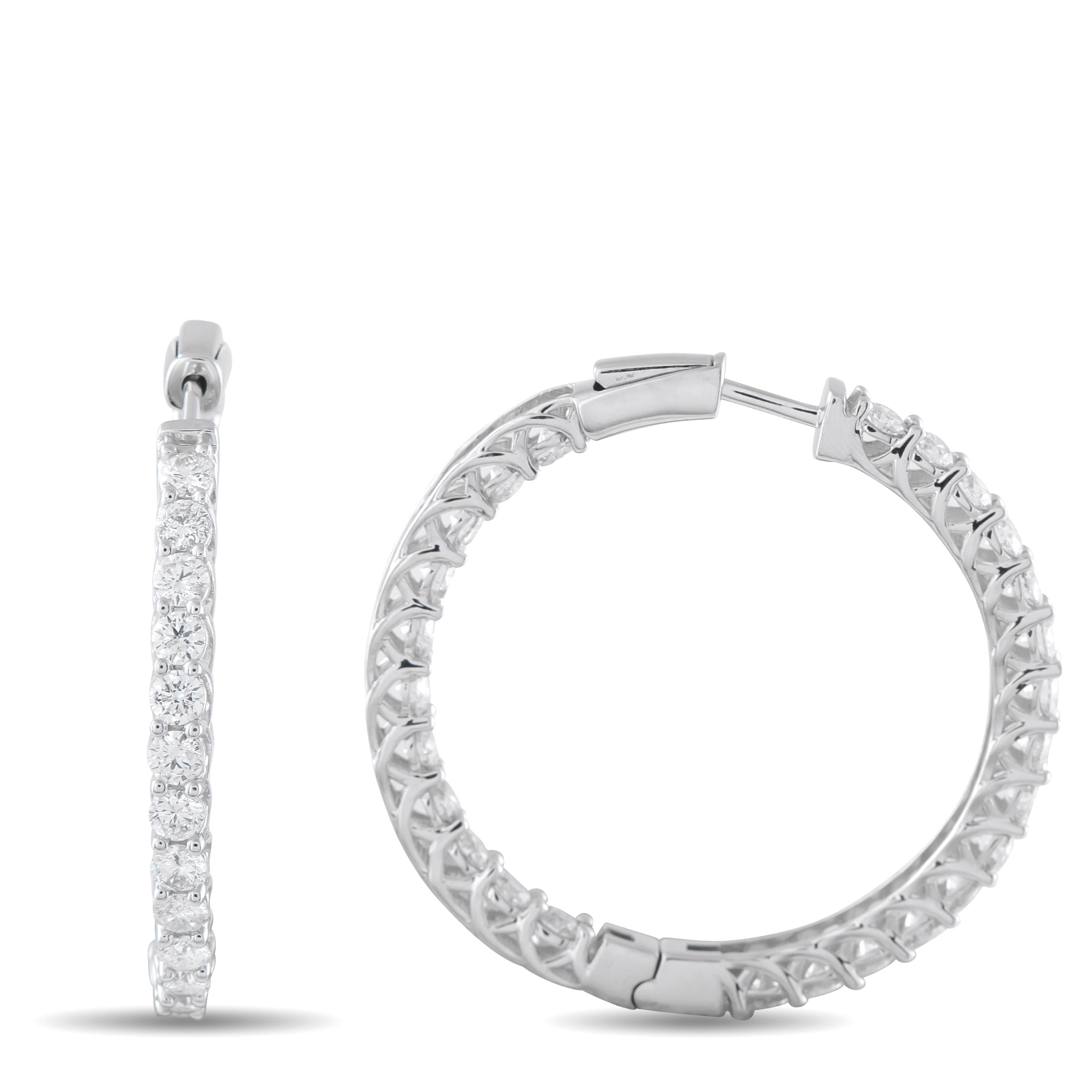 14K White Gold 10.20ct Diamond Inside-Out Hoop Earrings