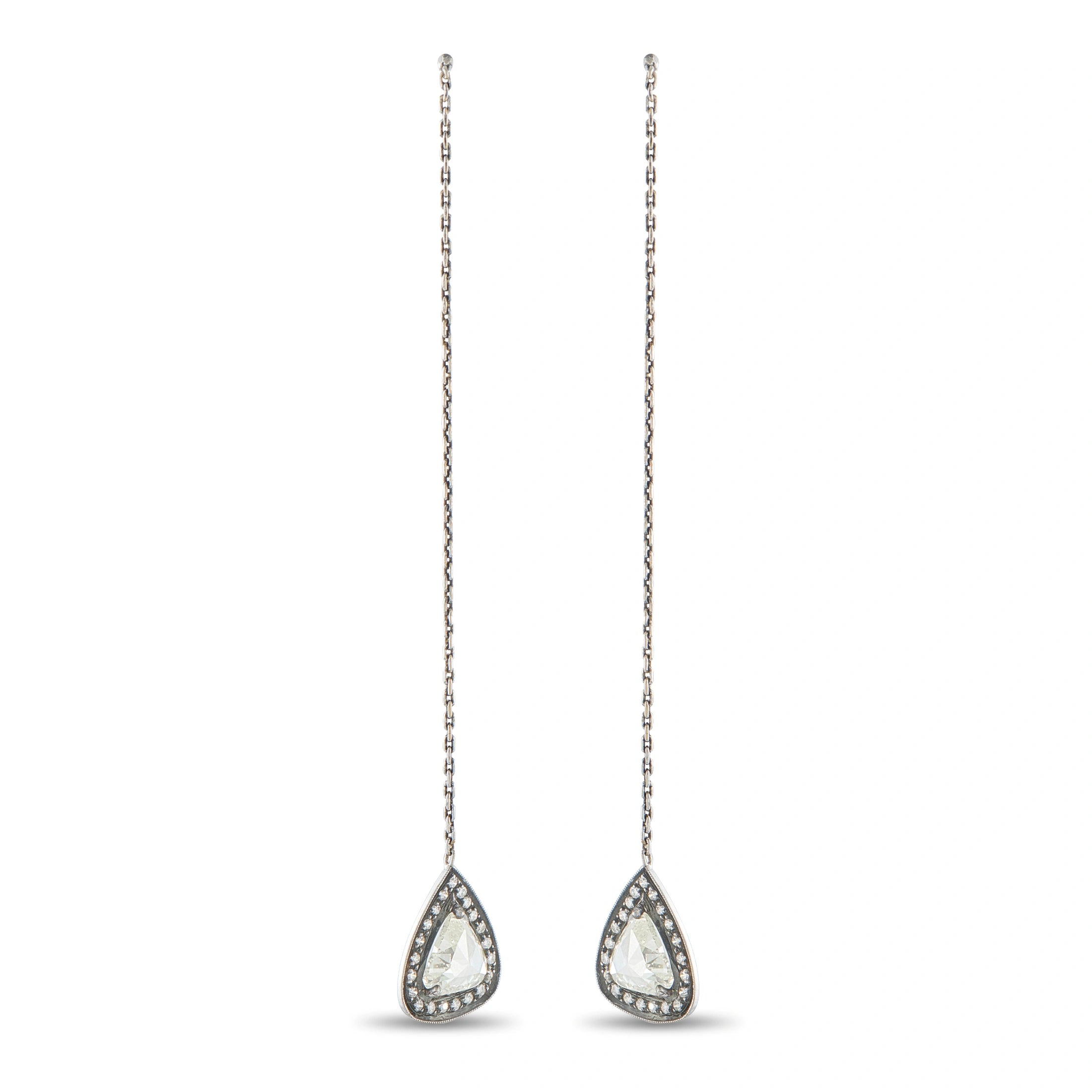 14K White Gold 3.23ct Diamond Dangle Earrings