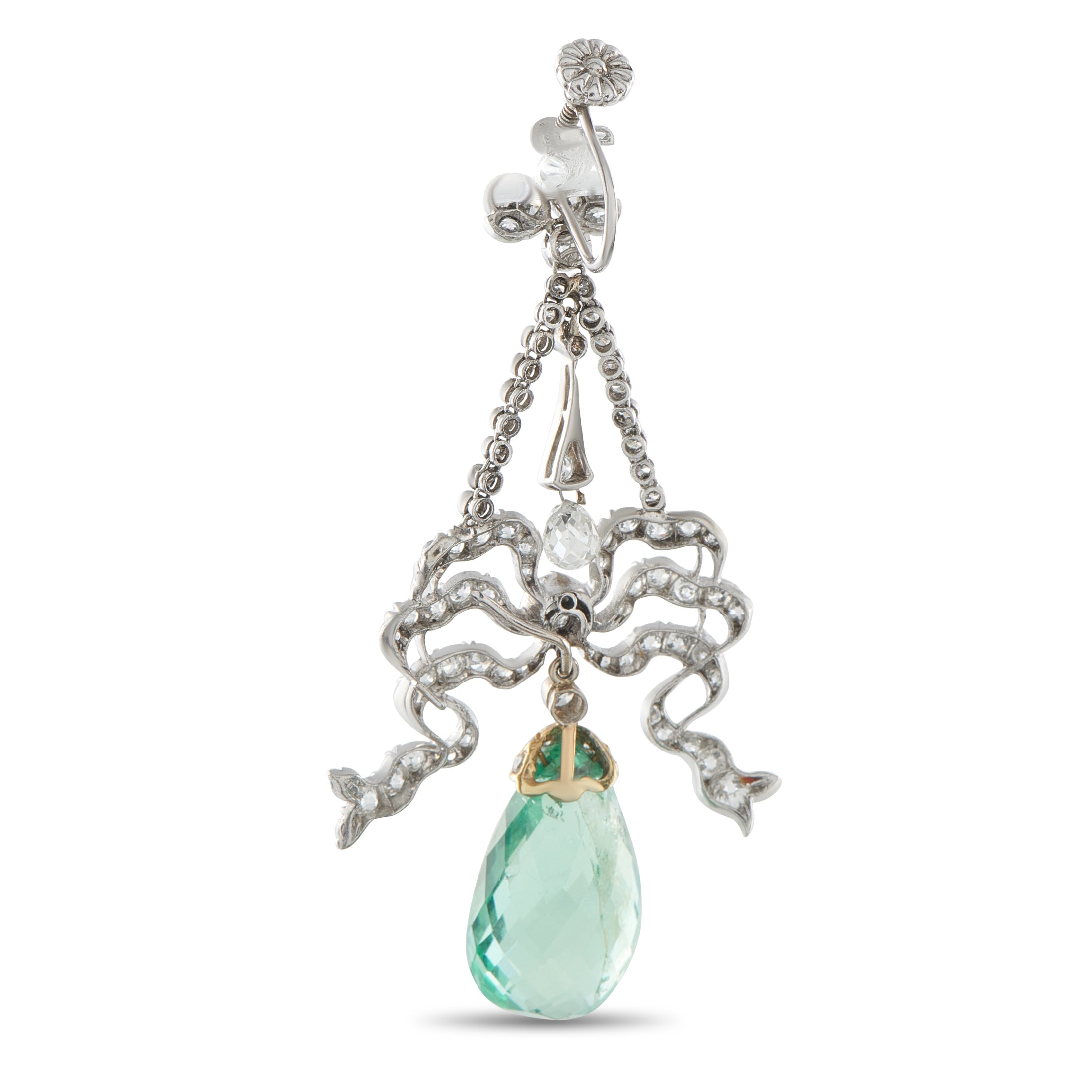 14K White Gold 6.0ct Diamond and Emerald Earrings