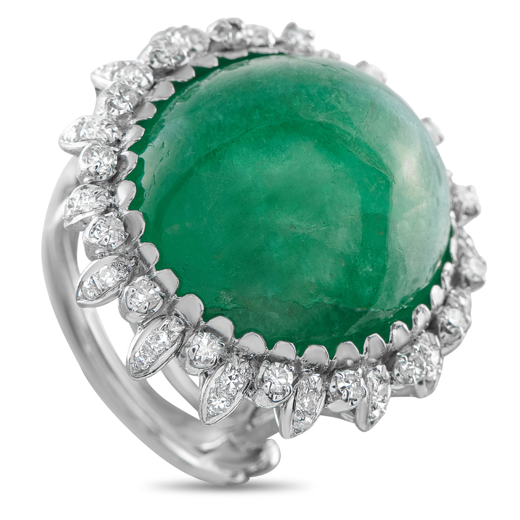 Exclusive 14K White Gold 0.30ct Diamond and Emerald Ring