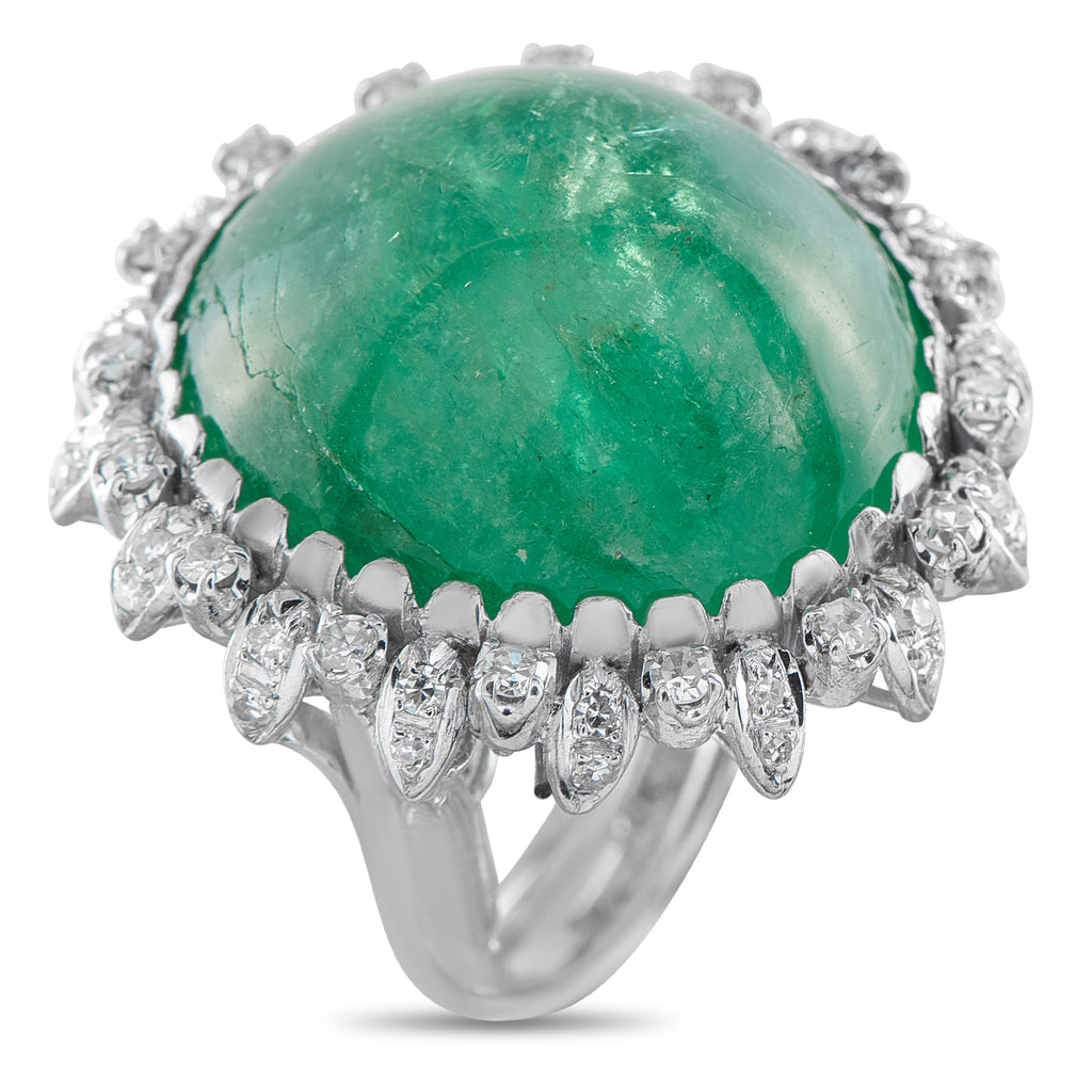 Exclusive 14K White Gold 0.30ct Diamond and Emerald Ring