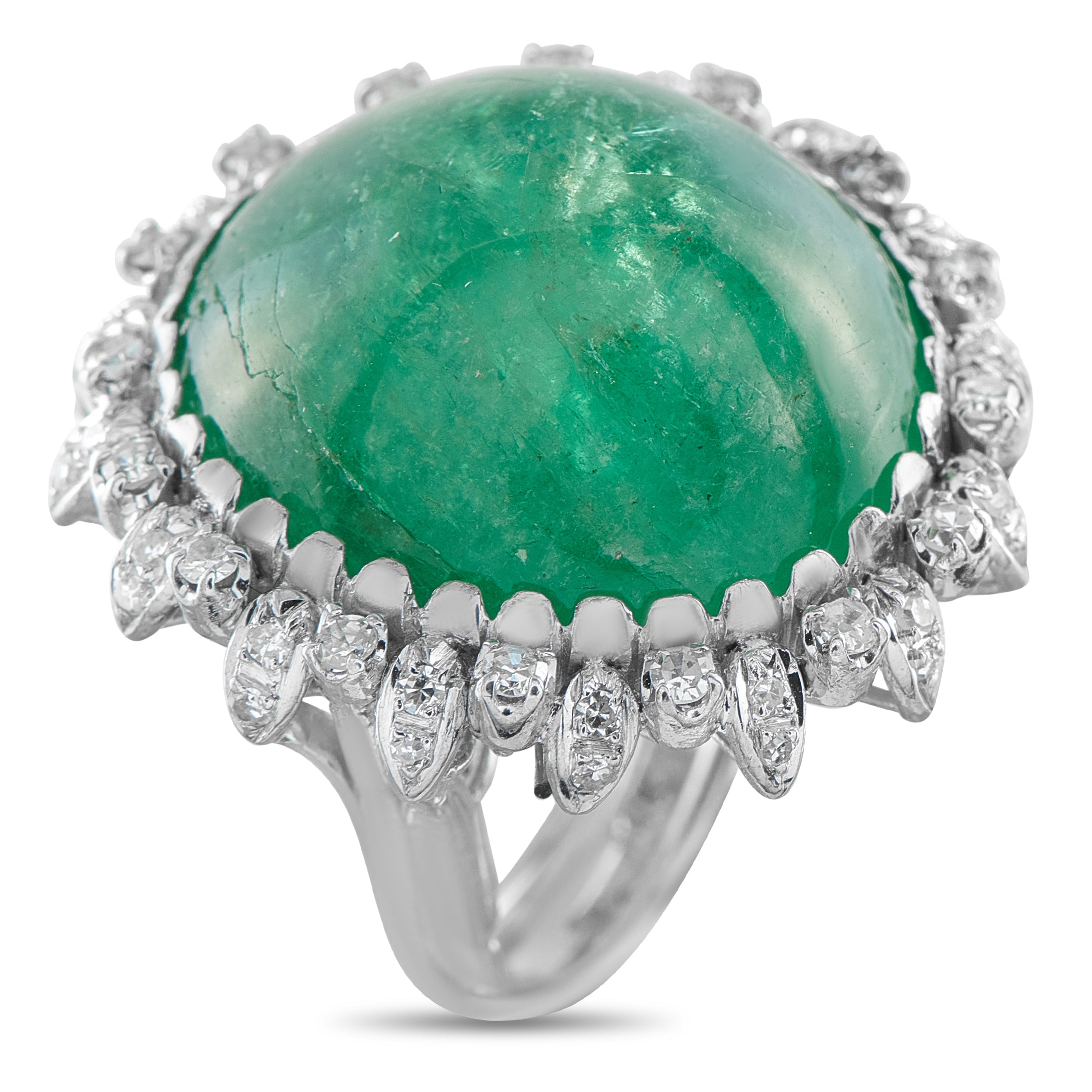 Exclusive 14K White Gold 0.30ct Diamond and Emerald Ring