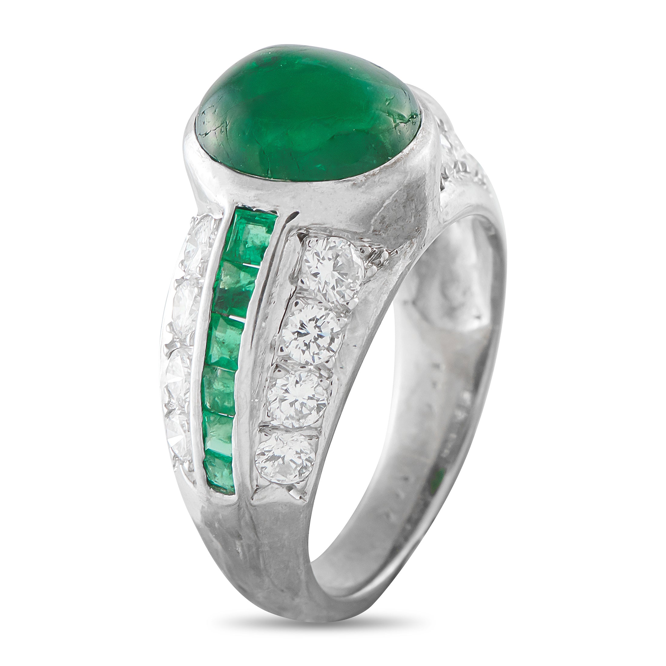 14K White Gold 0.60ct Diamond and Emerald Ring