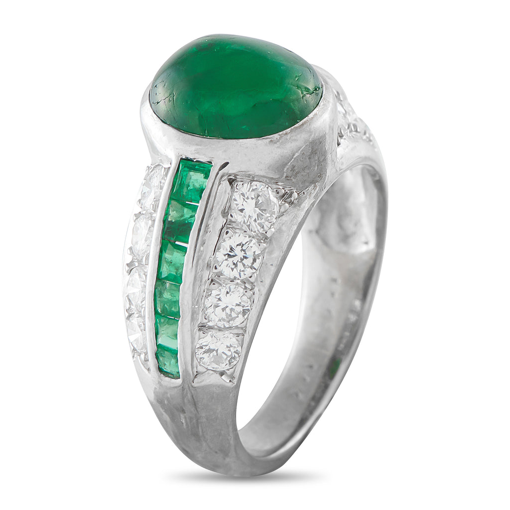14K White Gold 0.60ct Diamond and Emerald Ring
