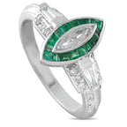 14K White Gold 0.40ct Diamond and Emerald Art Deco Ring