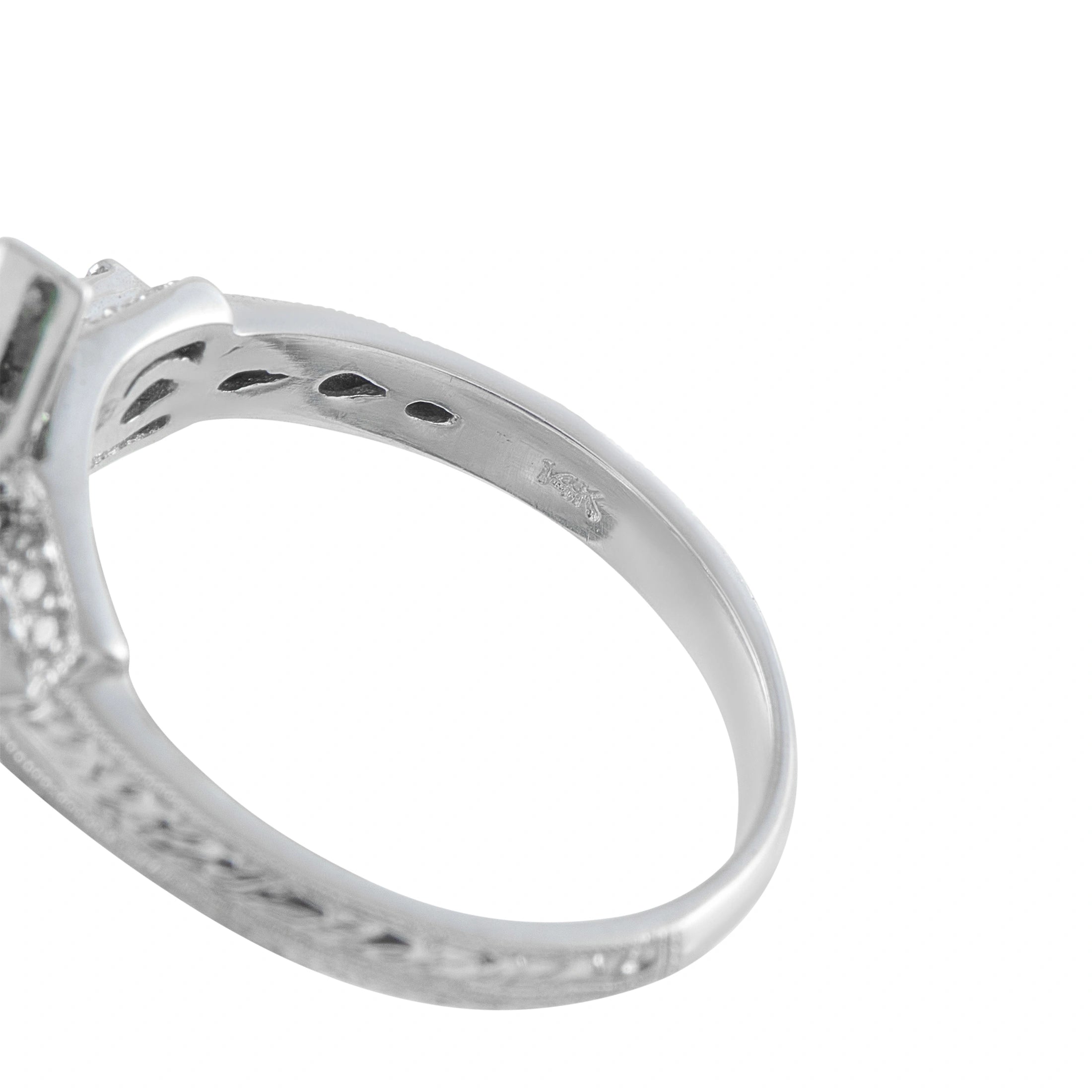 14K White Gold 0.40ct Diamond and Emerald Art Deco Ring