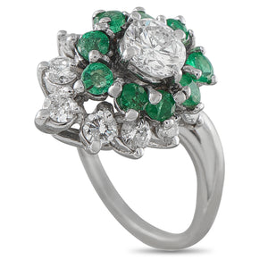 14K White Gold 0.90ct Diamond and Emerald Ring