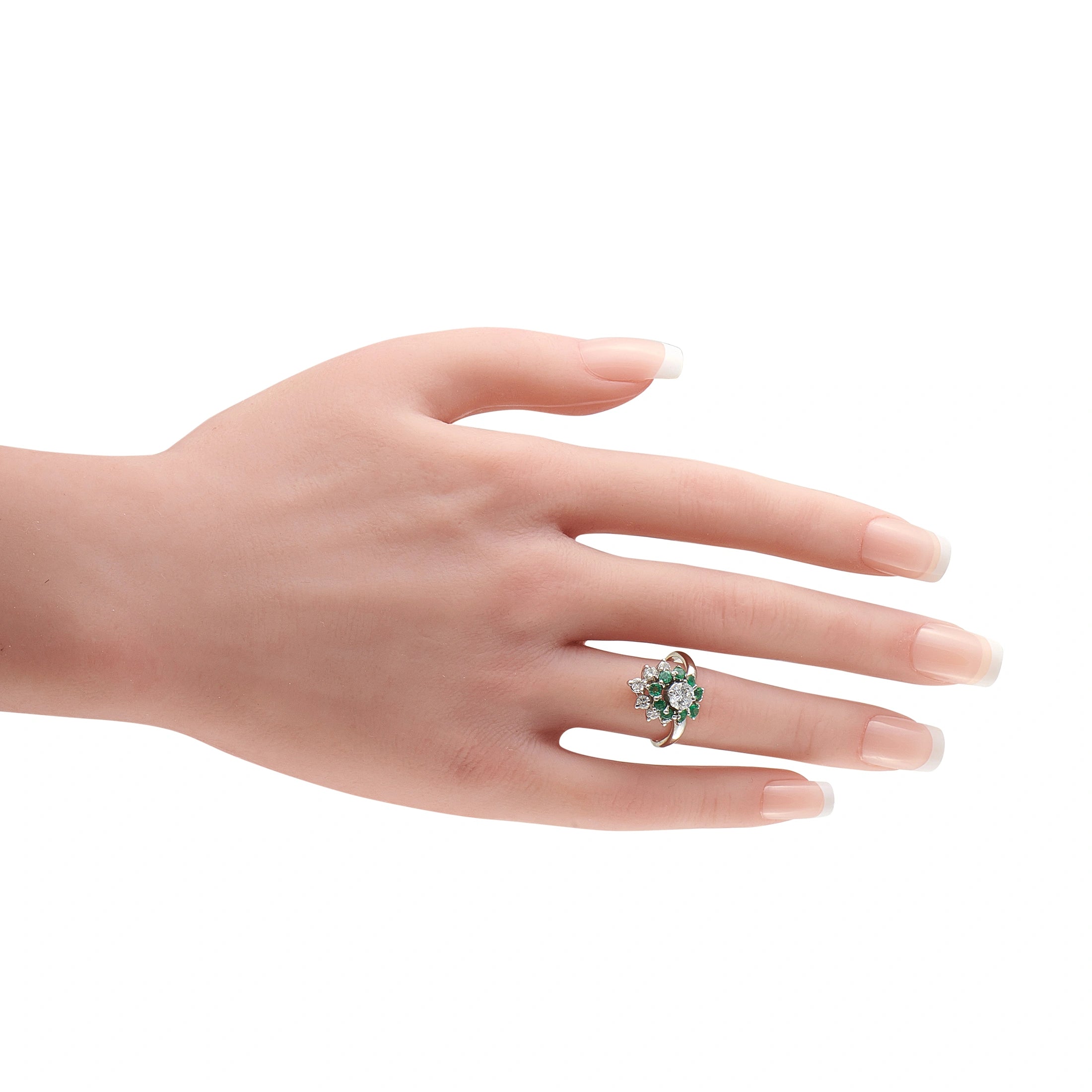 14K White Gold 0.90ct Diamond and Emerald Ring