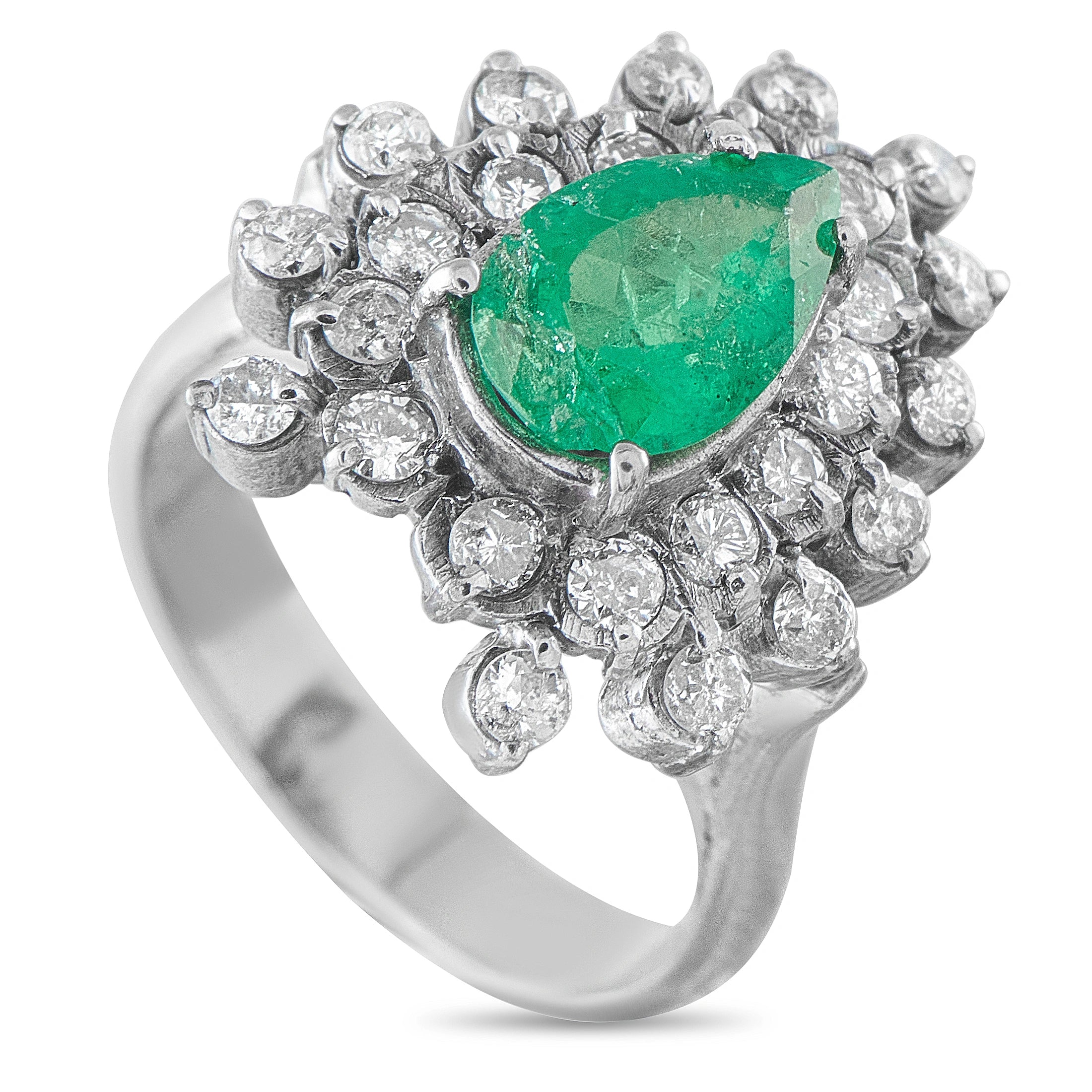 14K White Gold 0.50ct Diamond and Emerald Ring
