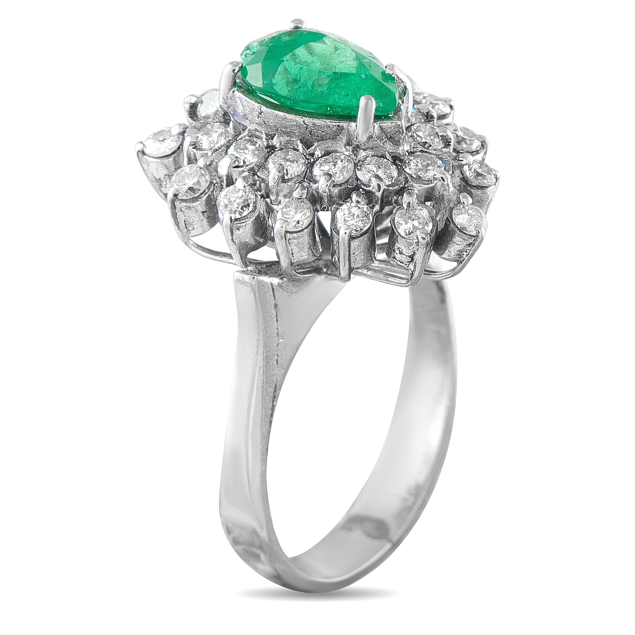 14K White Gold 0.50ct Diamond and Emerald Ring