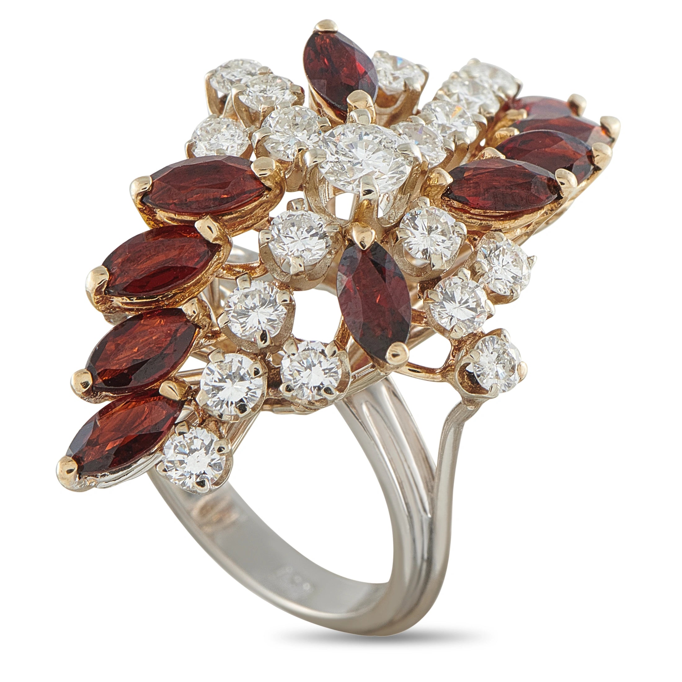 14K White Gold 1.54ct Diamond and Garnet Ring