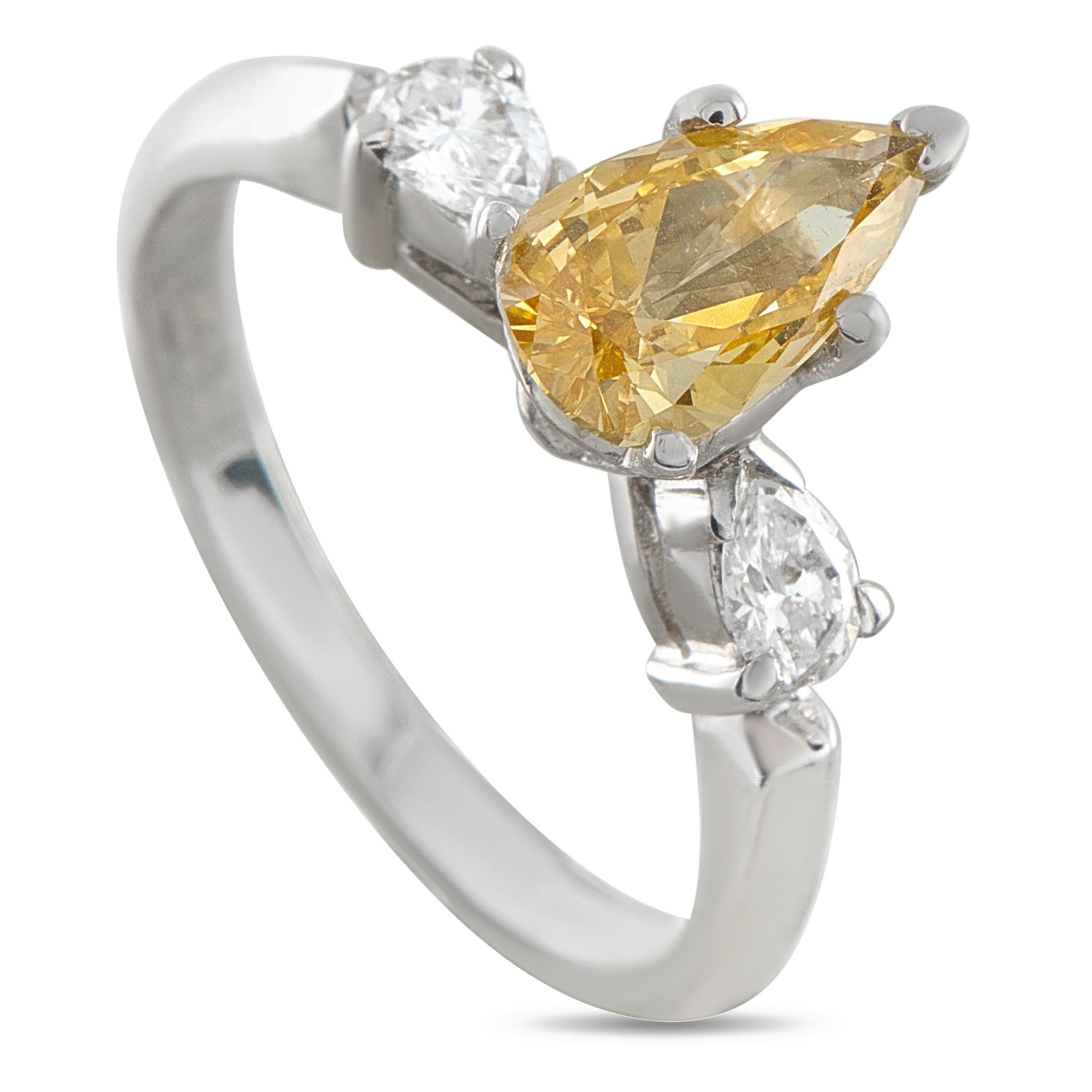 14K White Gold Diamond and 0.74ct Natural Orange Diamond Ring