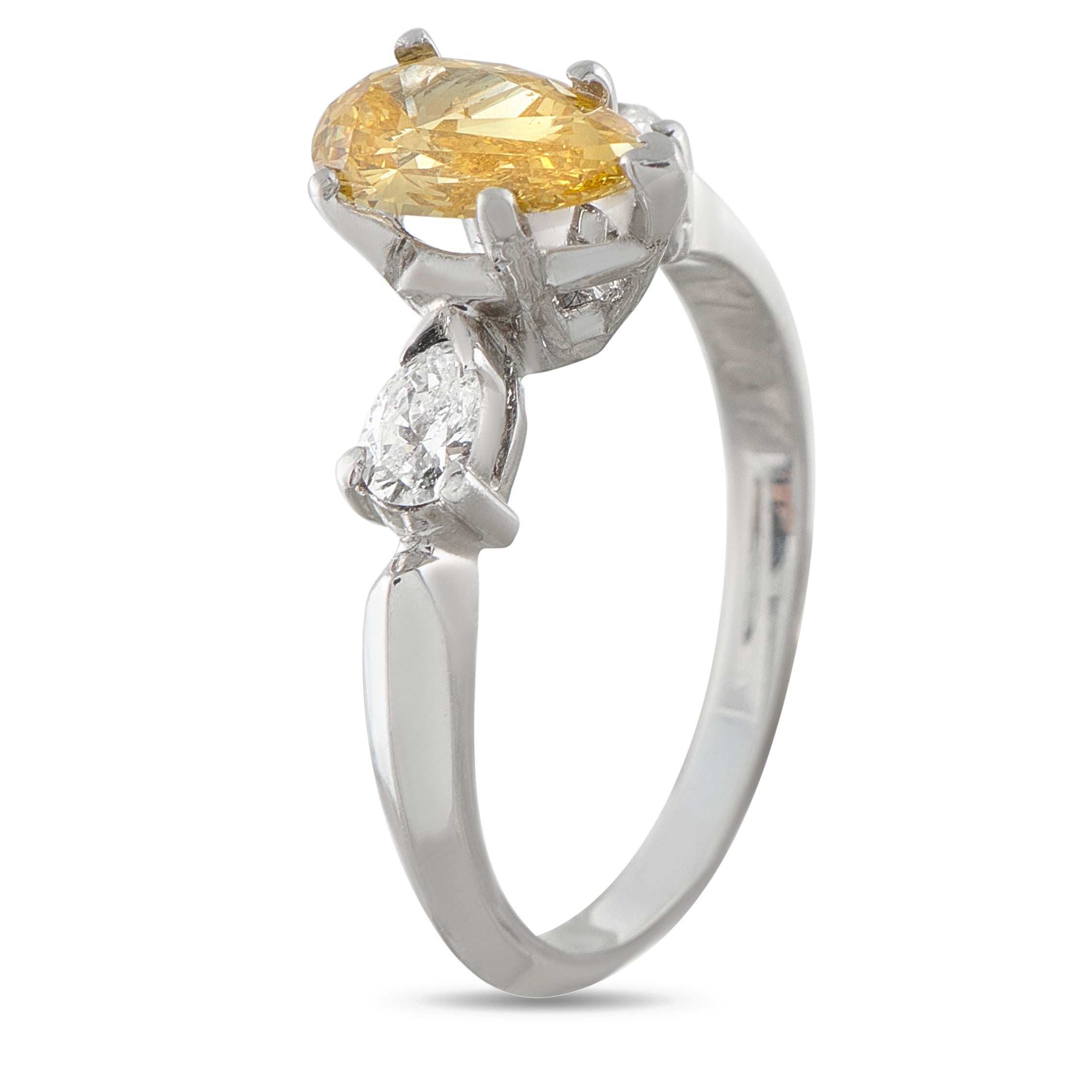 14K White Gold Diamond and 0.74ct Natural Orange Diamond Ring