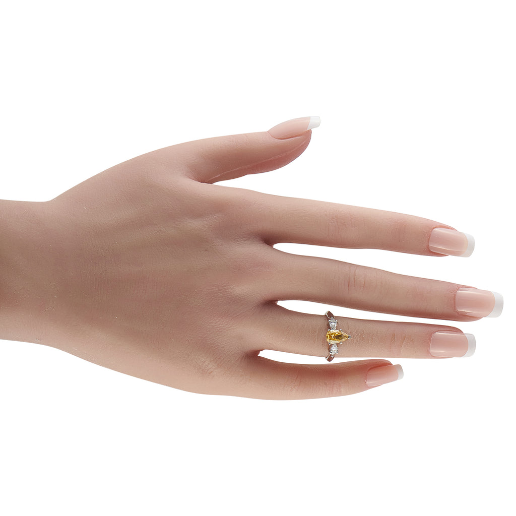 14K White Gold Diamond and 0.74ct Natural Orange Diamond Ring