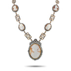 Antique 14K White Gold and Silver 2.0ct Diamond Cameo Necklace