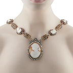 Antique 14K White Gold and Silver 2.0ct Diamond Cameo Necklace