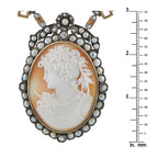 Antique 14K White Gold and Silver 2.0ct Diamond Cameo Necklace