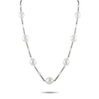 14K White Gold 4.46ct Diamond and Pearl Necklace