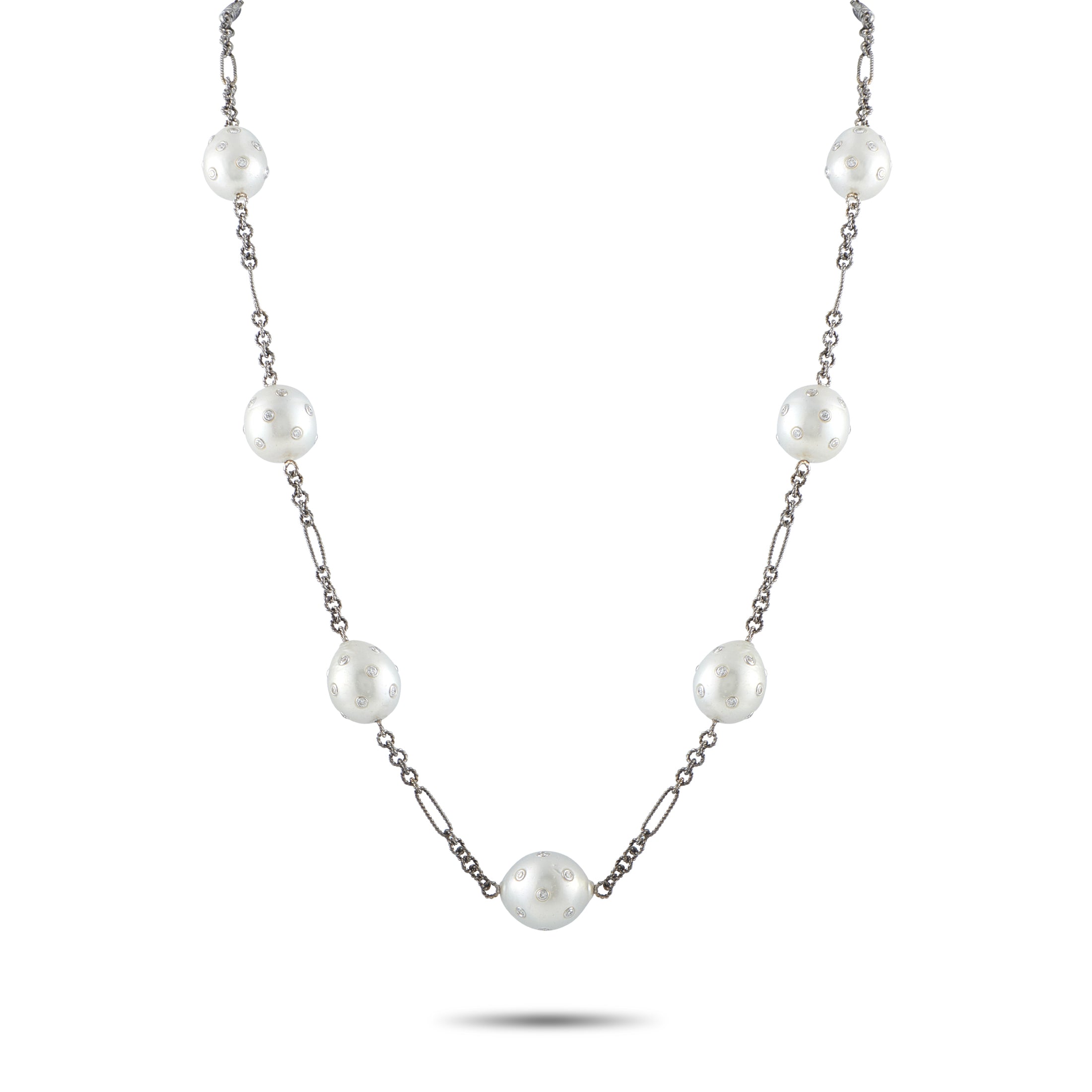 14K White Gold 4.46ct Diamond and Pearl Necklace