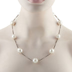 14K White Gold 4.46ct Diamond and Pearl Necklace