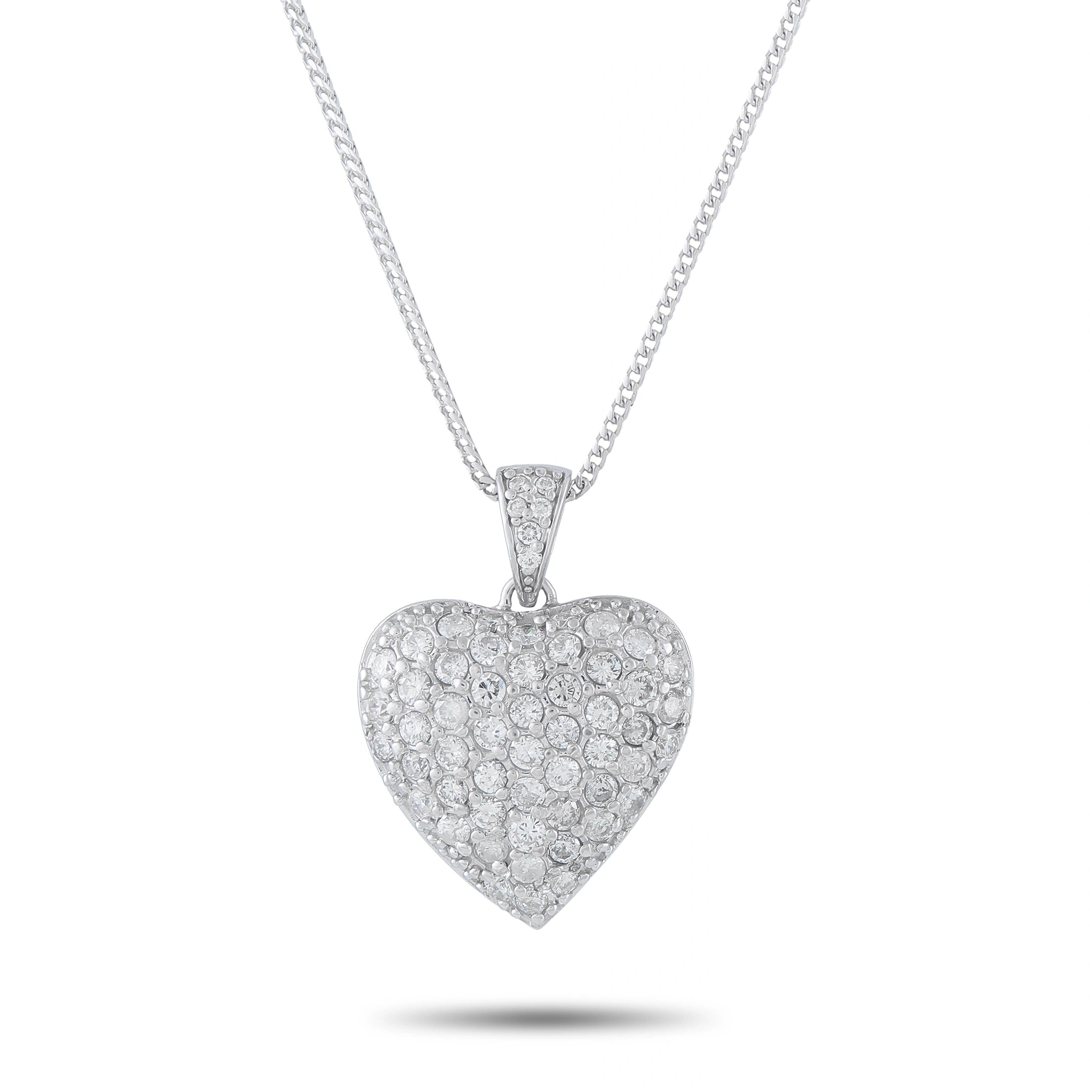14K White Gold 2.70ct Diamond Pave Heart Pendant