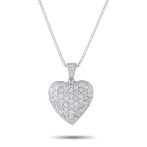 14K White Gold 2.70ct Diamond Pave Heart Pendant