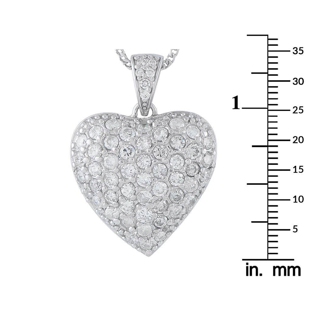 14K White Gold 2.70ct Diamond Pave Heart Pendant