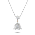 Triangular diamond halo pendant in 14K white gold with dangling teardrop detail