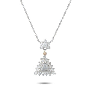 14K White Gold 1.25ct Diamond Triangular Halo Pendant