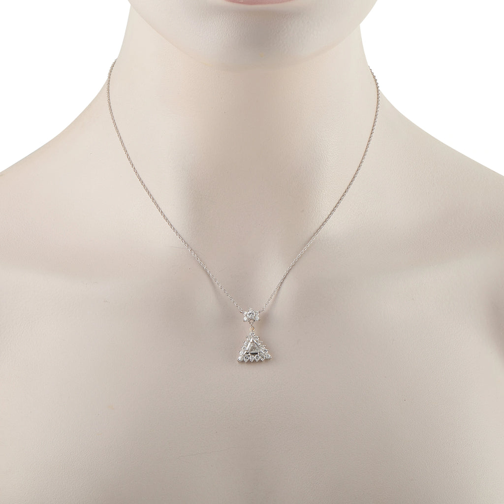 Triangular diamond halo pendant on thin chain in 14K white gold