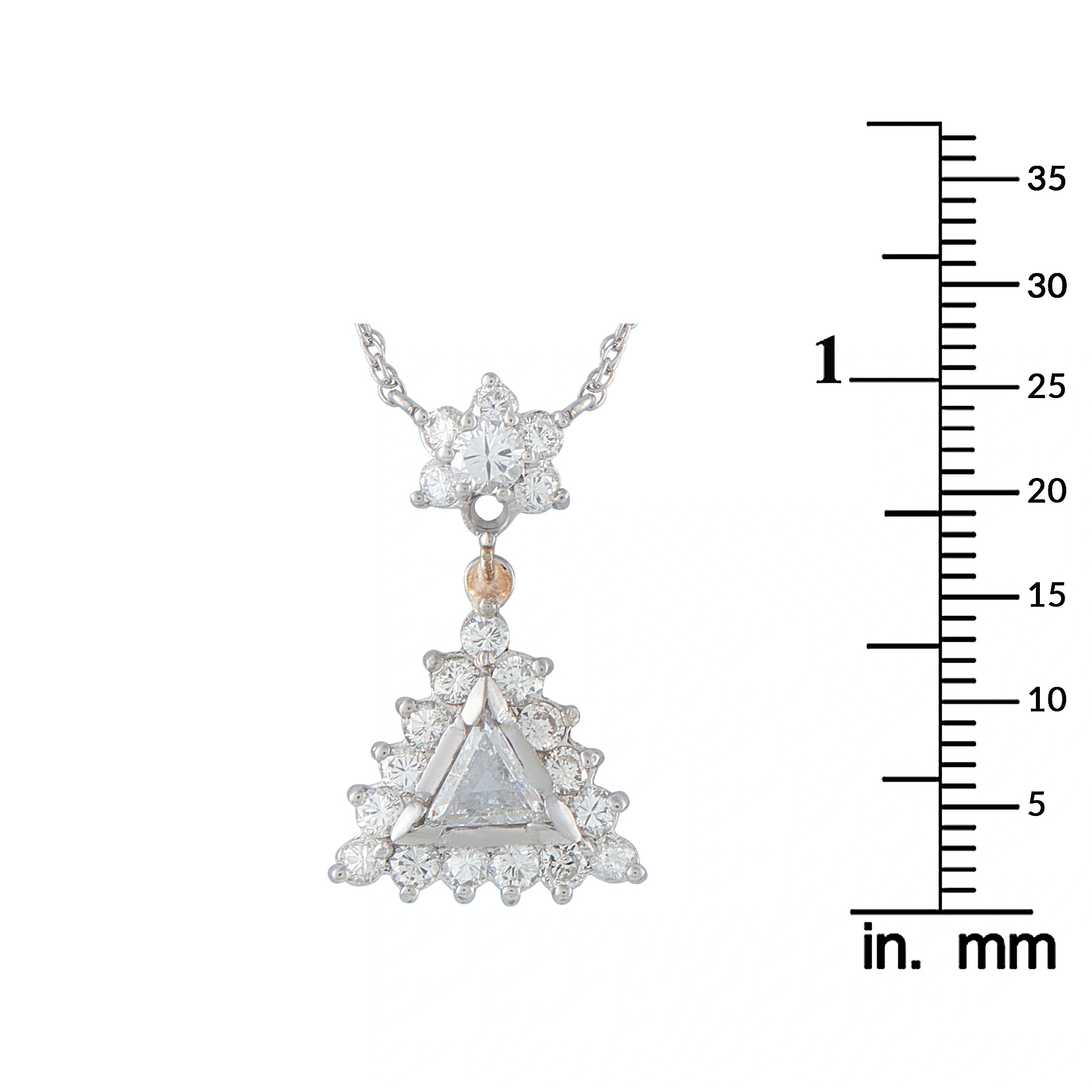 Triangular diamond halo pendant in 14K white gold with dangling top charm