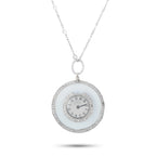 Diamond and rock crystal clock-face pendant on white gold chain