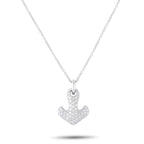 14K white gold pavé diamond anchor pendant necklace