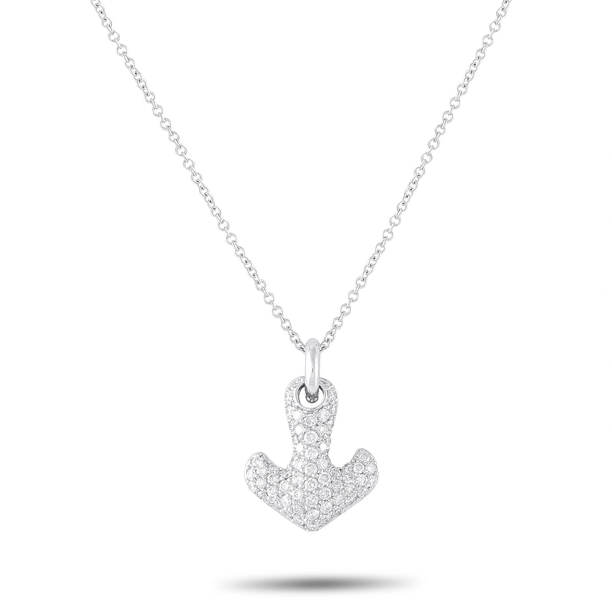 14K white gold pavé diamond anchor pendant necklace