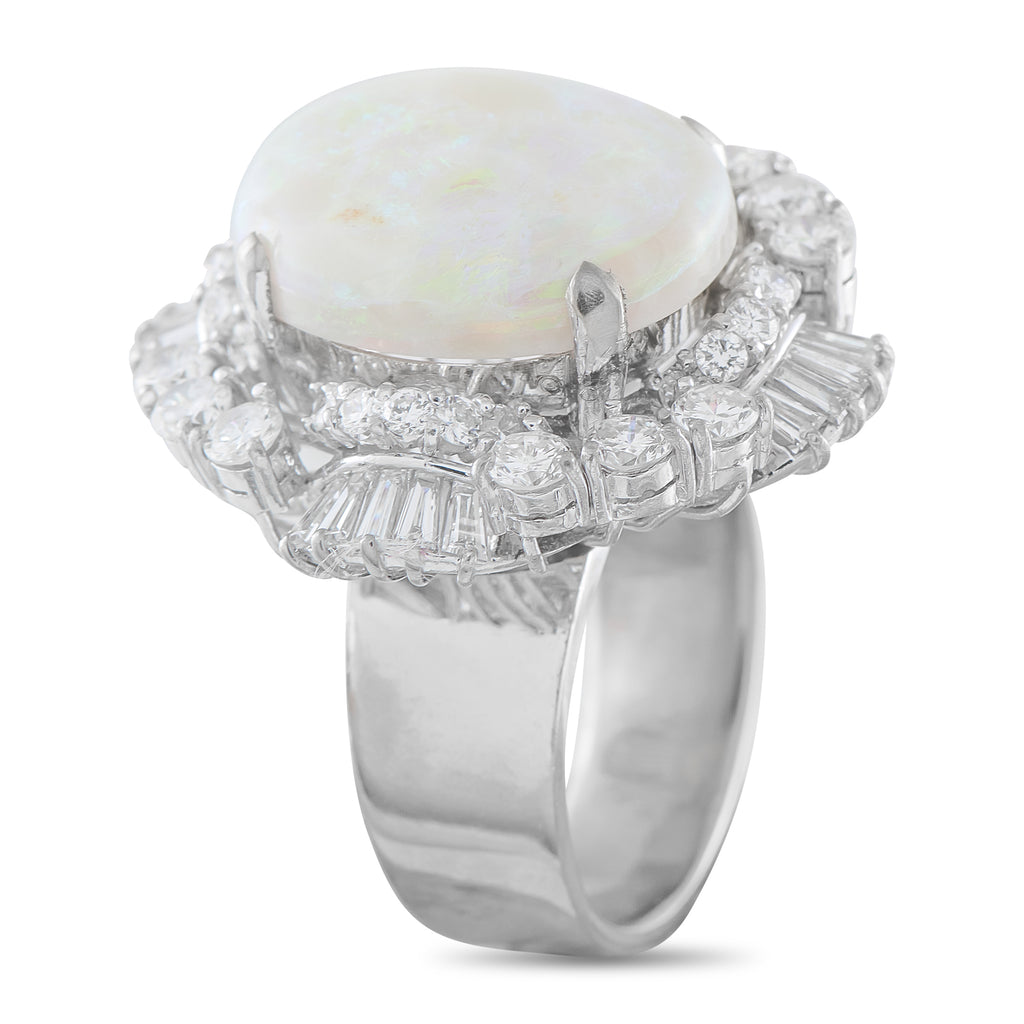 14K White Gold 3.0ct Diamond and Opal Ring
