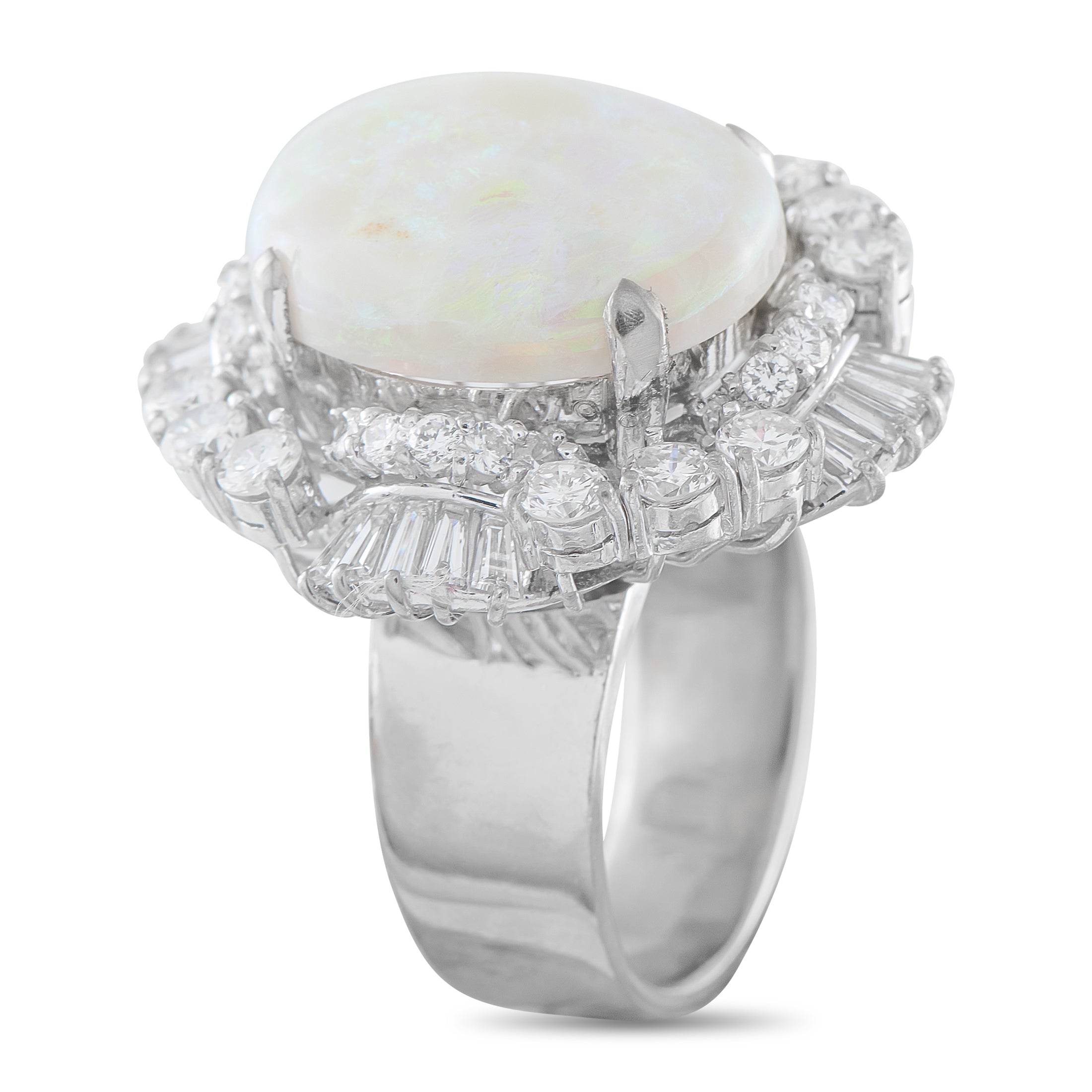 14K White Gold 3.0ct Diamond and Opal Ring