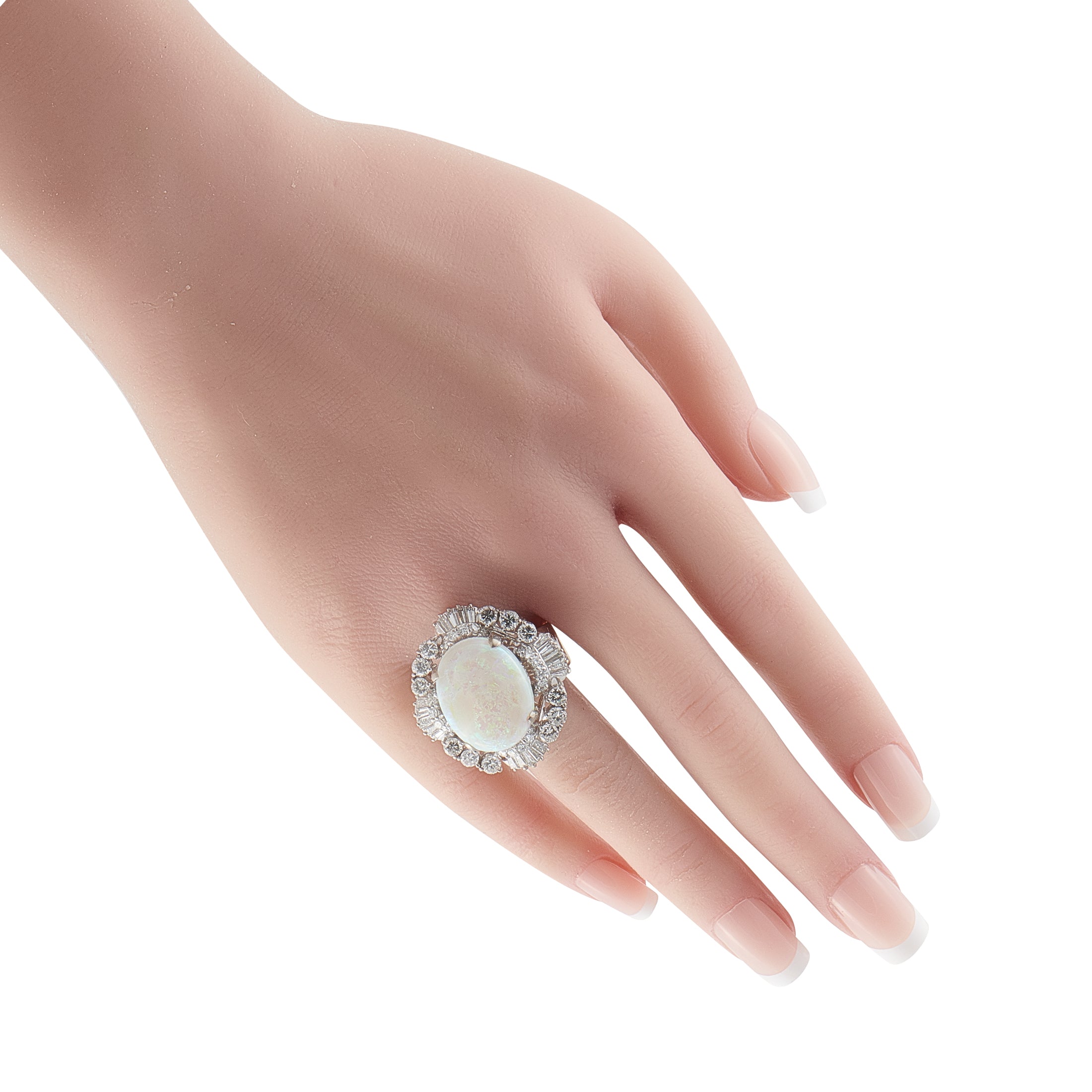14K White Gold 3.0ct Diamond and Opal Ring