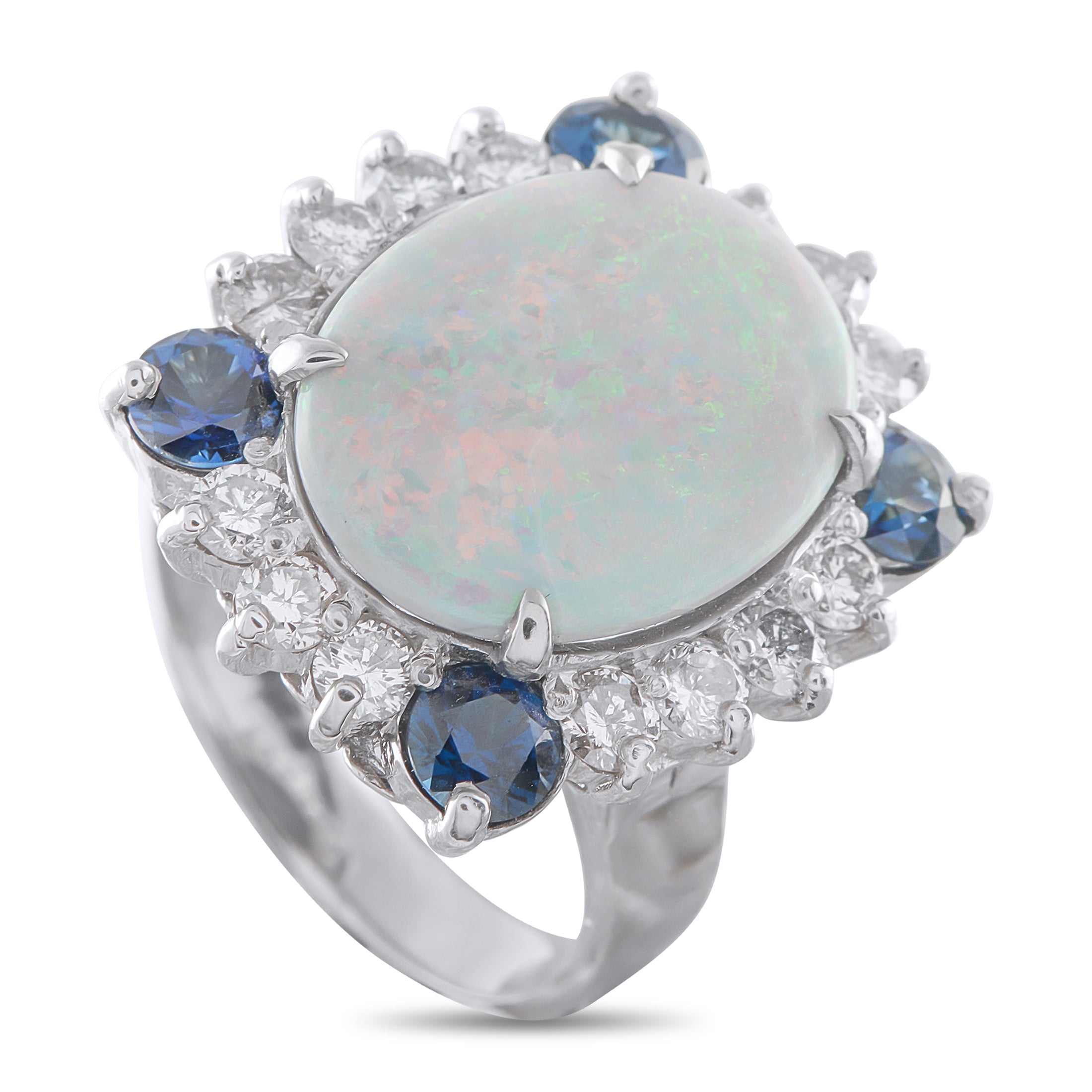 14K White Gold 1.40ct Diamond and Opal Ring